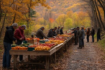 Wall Mural - Vibrant Autumn Farmers Market Local Produce and Community Spirit for Thanksgiving and Halloween