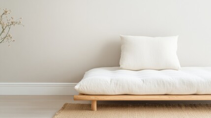 Aufkleber - Serene Minimalist Japanese Futon Bedroom with Artisanal Touches for Zen-Like Calm