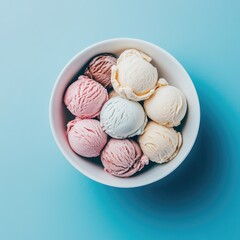 Wall Mural - Ice Cream Bowl on Blue Surface