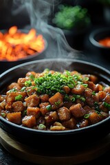 Steaming Bowl of Braised Pork Belly with Green Onions