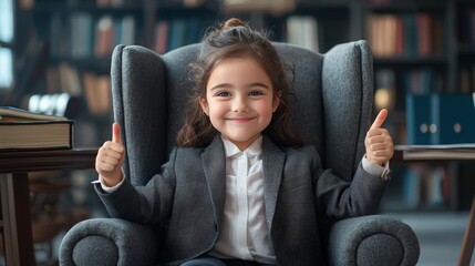 Charming Girl in Suit Sitting in Modern Office