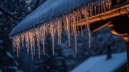 Wall Mural - Icicles hanging from a rooftop during a chilly winter season