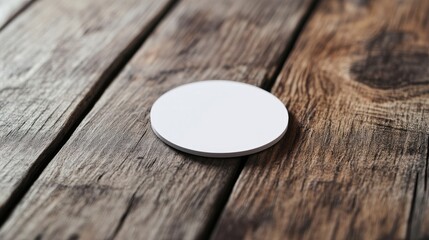 Poster - Round white sticker mock up displayed on a wooden surface
