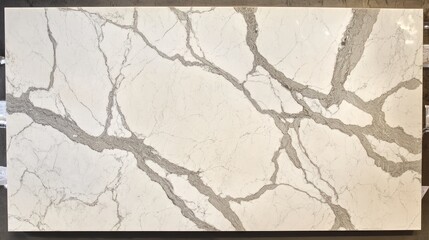 Poster - A detailed view of a light marble slab featuring intricate gray veining across its surface