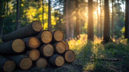 Poster - Pile of logs casting light on the forest ground