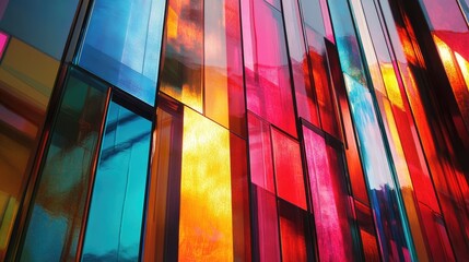 Poster - Colorful glass panels form a dynamic abstract structure producing a lively and contemporary visual impact