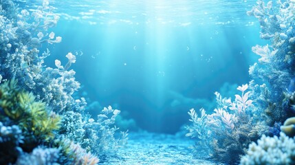 Poster - Bright blue backdrop featuring marine elements with a designated area for text and a subtle tint