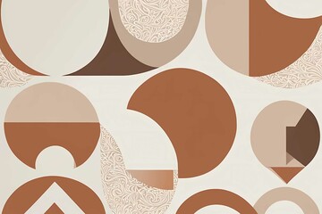 Retro geometric pattern in cream, brown, and peach, featuring grunge texture and random motifs