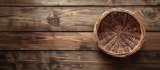 Poster - An Empty Wicker Basket Or Bowl View From Above Background For Design