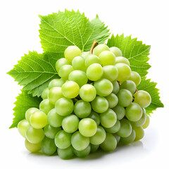 fresh green grapes with leaves isolated on white