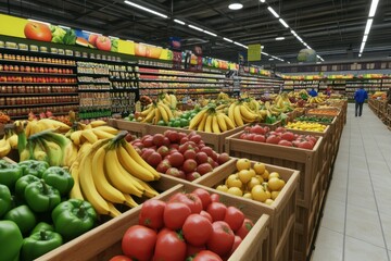 Vibrant 3D Render of Supermarket Fresh Produce Display