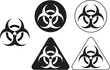 © M - Biohazard flat icons set. Warning signs for hazardous material, safety precaution. Risk of radioactivity, nuclear and toxic sign. Chemical warning triangular vector isolated on transparent background.