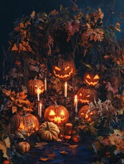 Wall Mural - Carved Pumpkins on Table