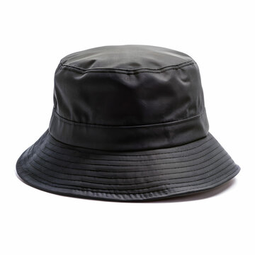 A black bucket hat isolated on a white background
