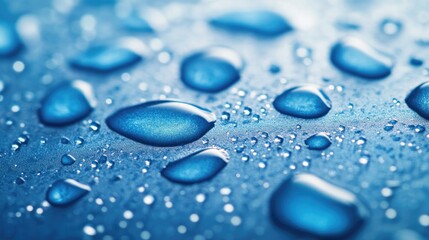 Close up of water droplets on a blue surface symbolizing freshness and purity