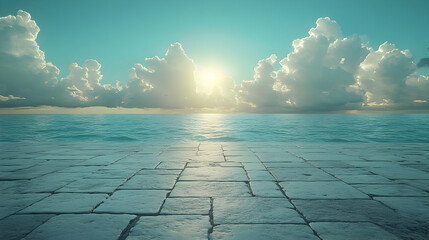 Stone Pavement Overlooking Ocean and Sky Illustration