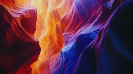 Poster - A colorful, abstract painting of a canyon with red, blue, and yellow colors