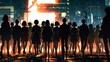 © beeboys - 夜の都市に集まる若者の後ろ姿シルエット,Generative AI AI画像