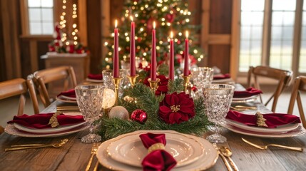Poster - A table with a Christmas tree and candles on it
