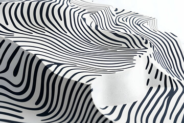 Abstract design featuring flowing black lines on a textured white surface.