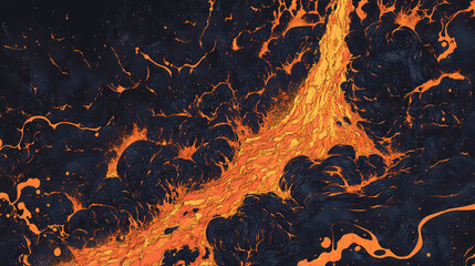 volcano lava illustrated with textured patterns incorporating rich details and visual depth to empha