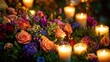 © Seyyar - A beautifully decorated casket surrounded by vibrant flowers and glowing candles during a heartfelt memorial service