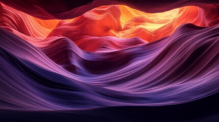 A purple and orange mountain range with a red sun in the sky