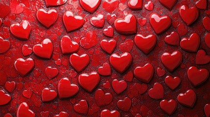 Wall Mural - Romantic abstract background banner featuring a panorama of red hearts symbolizing love for Valentine s Day