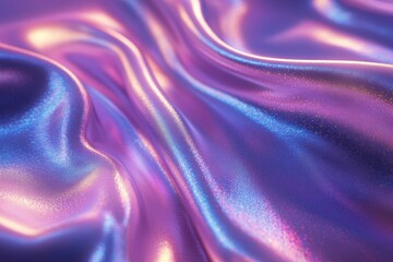 Poster - Holographic iridescent metallic fabric flowing in colorful waves