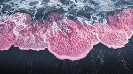 Poster - Pink waves crashing on a black ocean shore