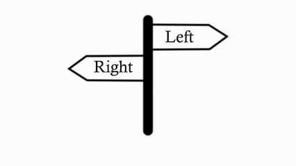 Directional Road sign to Left and Right Arrow animated on a white and black background. road signs with right-left text on a pole 