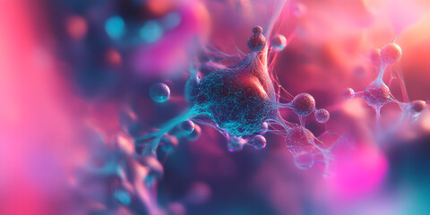 Poster - vibrant neural network: microscopic view of a vibrant, colorful neural network, showcasing intricate