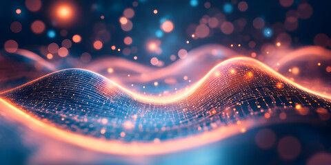 Poster - Abstract Energy Flow: Glowing particles and waves create a mesmerizing, abstract energy field. Perfect for technology, science, or futuristic concepts.