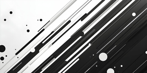 Poster - Abstract Monochrome Dynamic: Bold black and white stripes create a dynamic visual energy, accented by scattered circles for a modern, abstract design. Perfect for tech, design, or modern art projects.