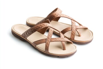 Pair of Brown Leather Sandals with Cross Straps