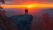 © AiPhotoSale - As the golden sun rises over the mountaintop, a couple stands close together, silhouetted against the breathtaking sky. Their strong posture reflects love and support through life's journey.