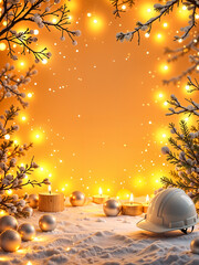 Poster - elegant new year background with construction helmet and candles, with empty space for text, greeting card for christmas. Generative AI