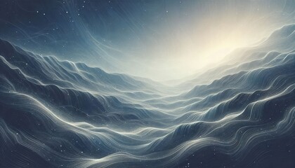 Leinwandbilder - Mystical landscape with wavy textures and ethereal light in a dark, dreamy setting