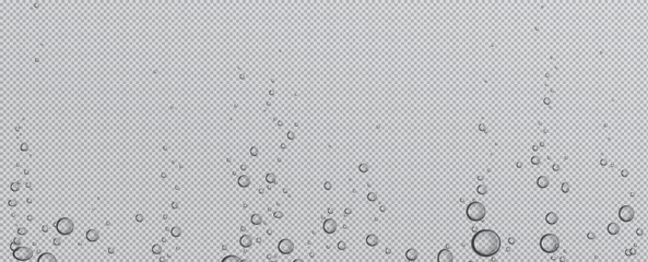 Wall Mural - fizzy water bubbles floating on transparent background. multiple sized spherical shapes for efferves