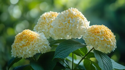 Poster - Close-up of blooming white and yellow flowers with lush green foliage : Generative AI