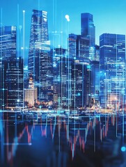 Poster - Futuristic Digital Cityscape with Data Visualization and Technology Trends : Generative AI