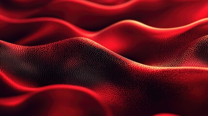 Poster - Abstract red satin texture with luxurious silk fabric layers featuring a wave of dots and woven lines for a visually captivating design