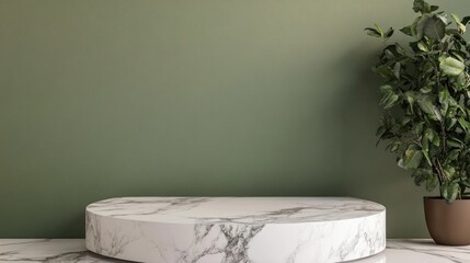 Poster - Marble pedestal with blank area against an olive backdrop
