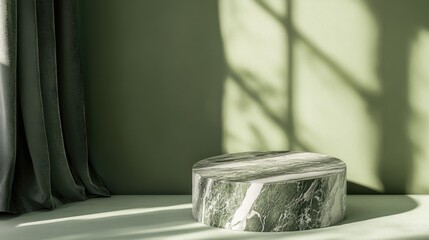 Poster - Marble pedestal with blank area against an olive backdrop