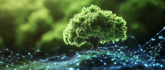 Aufkleber - Lush Green Tree Symbolizing Connection with Nature and Future Technology : Generative AI
