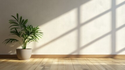 Aufkleber - empty room featuring a wooden floor with a plant pot positioned against the wall offering ample empt
