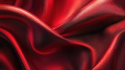 Poster - Abstract red satin texture with luxurious silk fabric layers featuring a wave of dots and woven lines for a visually captivating design