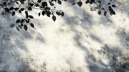 Poster - Grunge Cement Wall Texture in White and Gray Featuring Shadows of Leafy Plants