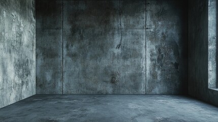 Poster - Urban interior featuring a grey concrete wall and floor An unoccupied space with a raw grunge aesthetic