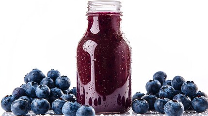 Blueberry Smoothie Delight: A refreshing and vibrant blueberry smoothie in a glass bottle, surrounded by fresh blueberries, perfect for a healthy and delicious treat.  